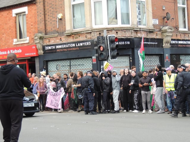 Hundreds have gathered in Kettering Road this evening from 7pm with a peaceful counter-protest.