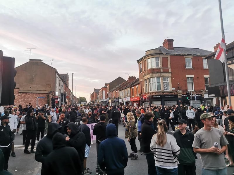 Police closed Kettering Road as the peaceful counter-protest gathered just after 7pm