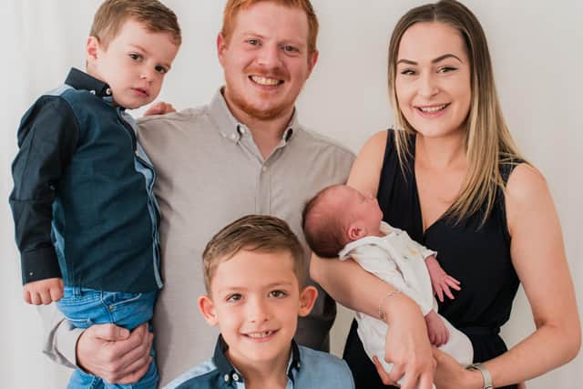 The Souch family from Wellingborough have been talking about the challenges and rewards of their son's autism. From left: Reuben, Steve, Riley, Leila and baby Rory. Image: Hannah Birtwistle Argyle