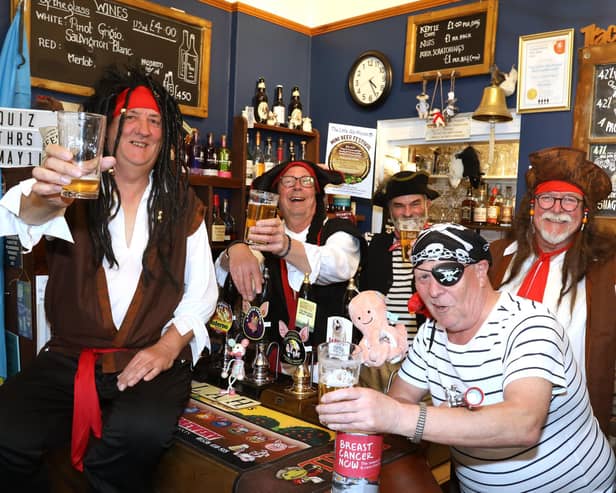Steve Hull, Alan Piggot,  Farmer John Norton (beer festival organiser), Charis Murray and Tony Dooley