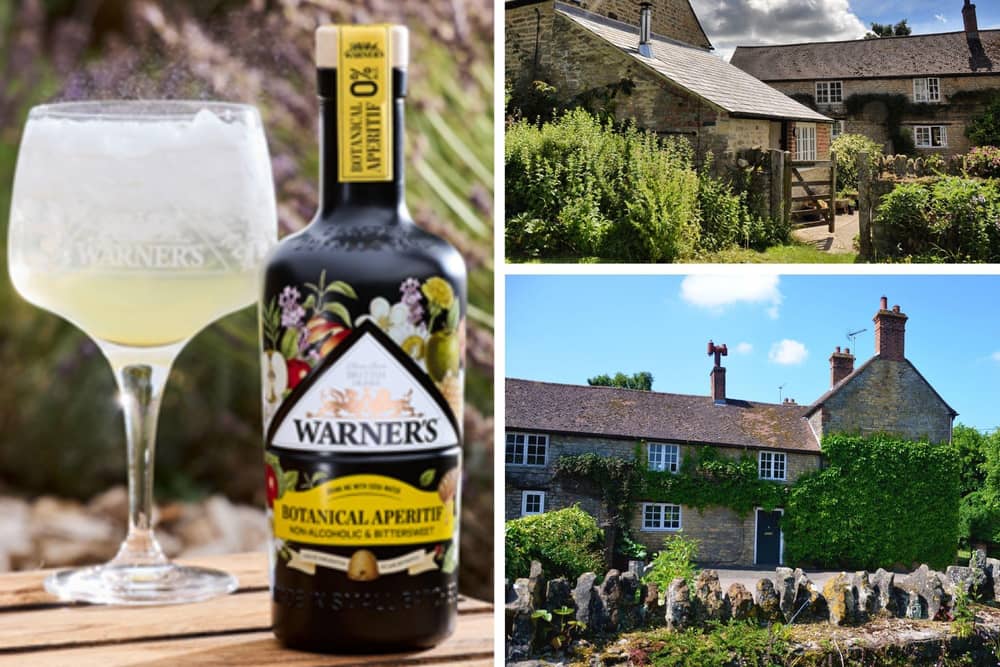 The new alcohol-free drink (left) is produced at Falls Farm (right) in the Northamptonshire village of Harrington
