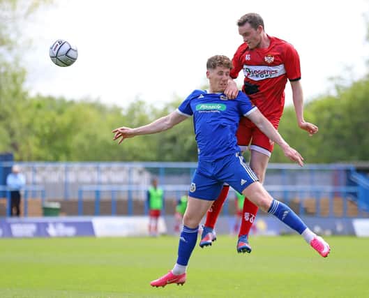 Action from Kettering Town's 1-1 draw at Curzon Ashton. Picture by Peter Short