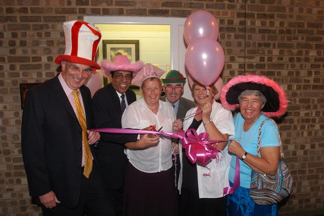 Wellingborough - Official opening of the Crazy Hats l-r Peter Bone MP;  Dr Peter Mathew; Glennis Hooper; David Lawrence;  Marilyn Clapham;  Heather Smith 2006