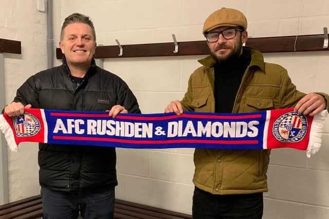 AFC Rushden & Diamonds chairman Rob Usher (right) with Chris Nunn on the day of his appointment as manager last December