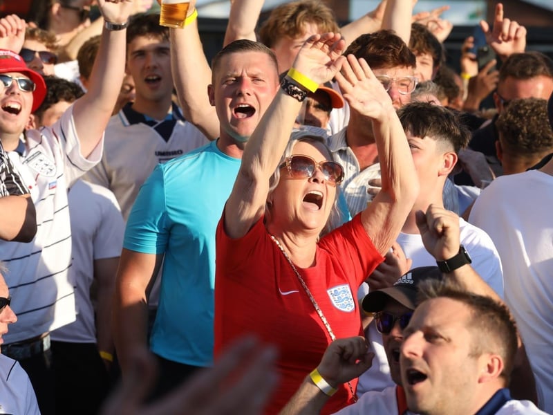 Fans at the Kettering Town FC World Cup Fan Zone watch England vs Argentina in the semi-final