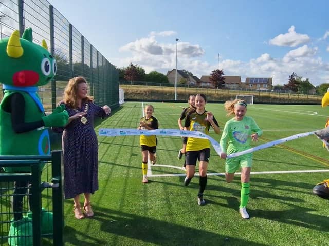 Kettering Sports Park official opening of newly refurbished 3G pitch at KLV  l-r Cllr Helen Campbell chairman of North Northants Council  and Kirsty Clarke (chief exec officer Northants Football Association}/National World