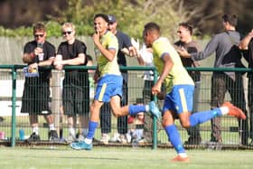 Wellingborough's Rhys Kelly celebrates his late equaliser against Kettering Town (Picture: Peter Short)