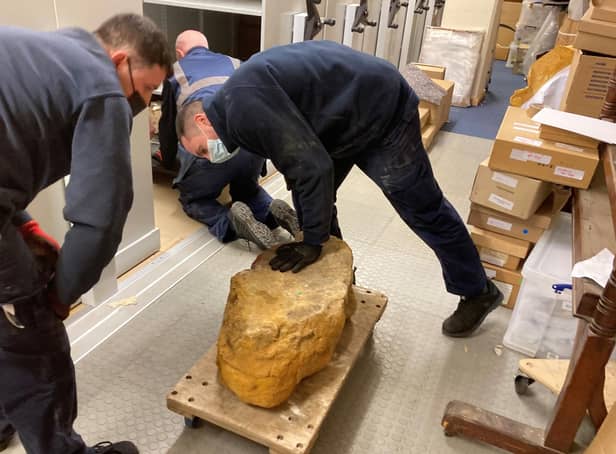 More than 150 crates of stone objects were moved.