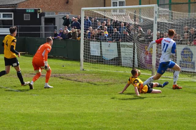 Mitchell White opened the scoring in AFC Rushden & Diamonds' 4-0 win over Bedford Town on Easter Monday. Pictures by Shaun Frankham