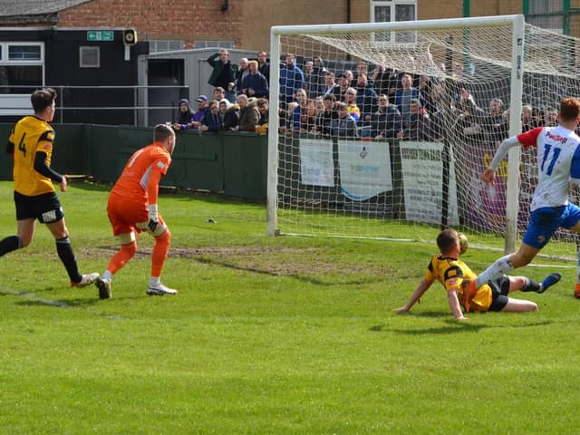 Mitchell White opened the scoring in AFC Rushden & Diamonds' 4-0 win over Bedford Town on Easter Monday. Pictures by Shaun Frankham