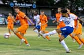 Bruno Andrade gets a shot off for AFC Rushden & Diamonds in their 2-2 draw with MK Irish on Friday (Picture: Shaun Frankham)