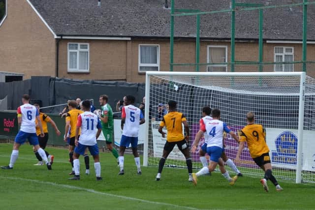 Goalmouth action from AFC Rushden & Diamonds' 2-2 draw with Bedford Town this week. Picture by Shaun Frankham