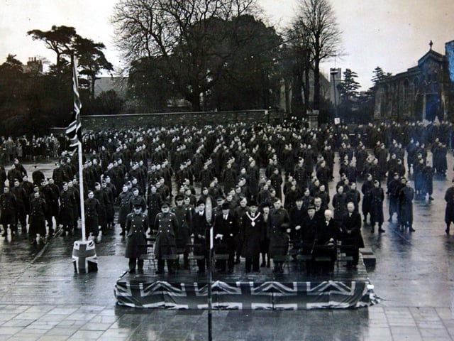 Parade in Kettering Market Place at the end of the Second World War