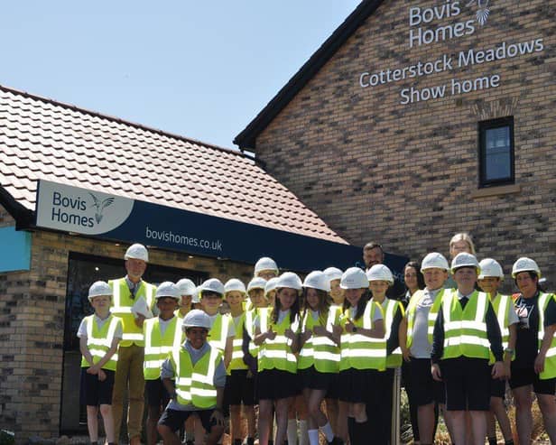 Year 6 pupils at Oundle CE Primary School enjoying a site visit to Bovis Homes’ Cotterstock Meadow.