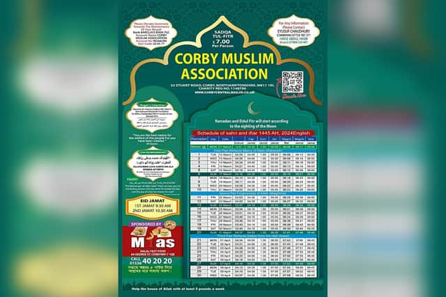 Timetable for Ramadan 2024 at Corby Central Masjid