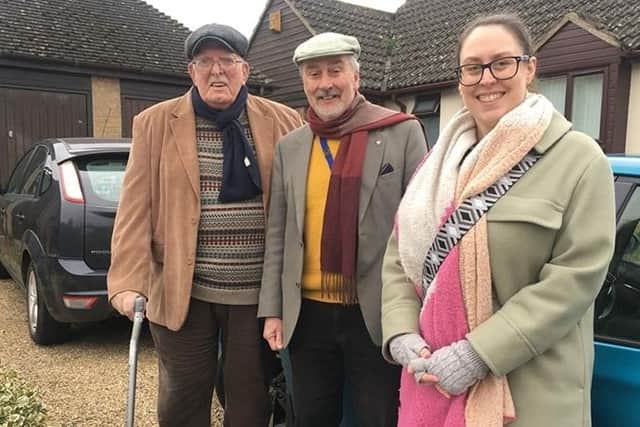 Passenger Michael Hoskin with volunteer Colin Pendrill and Voluntary Action manager Rachel Dixon