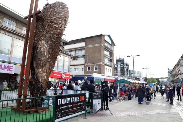 The vigil was held under the Knife Angel
