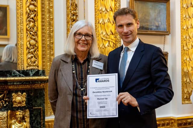 ICV Geraldine Newbrook being presented with the Runner Up for the Lord Ferrers Award from Chris Phil