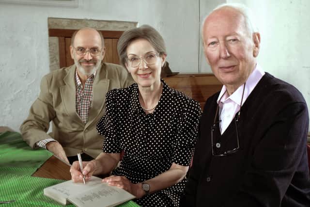 SIGNING SESSION: Victoria Wicks, Graham Padden, left, and Richard Bates, had their pens at the ready to sign some of the audience’s books by H.E. Bates.