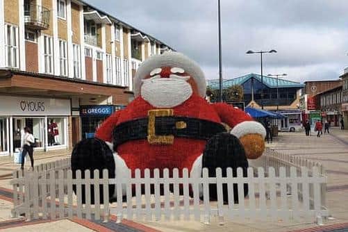 The giant illuminated ‘Happy Santa’ in 2020