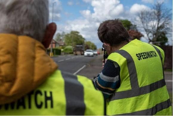 Speedwatch volunteers were out and about in the town during April (Credit: Raunds Town Council)
