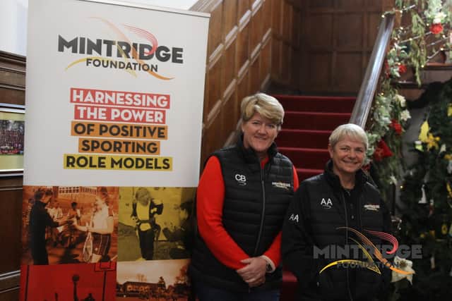 Clare Balding CBE left and Alice Arnold right