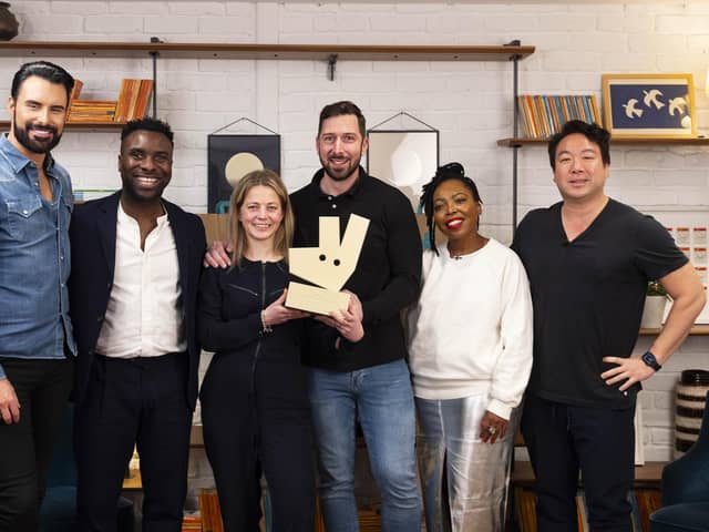 Luke and Daniela Wood (centre) with judges Rylan Clark, Jimi Famurewa and Deliveroo Founder & CEO Will Shu.Credit: David Parry