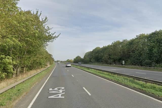 Fire services were called to the incident on the A45 shortly before 9.30am today