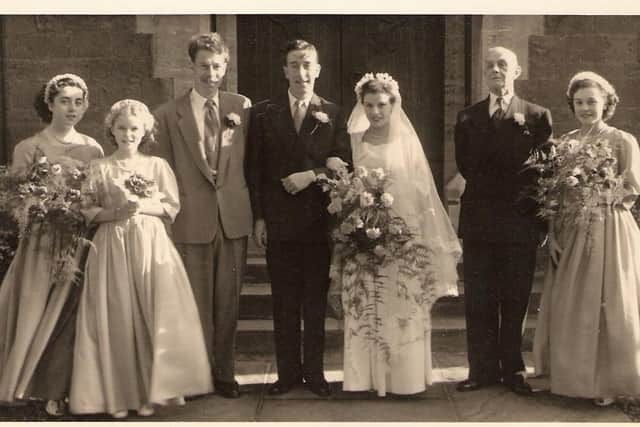 Peter and Brenda Walker on their wedding day at St Andrew's Church, Kettering