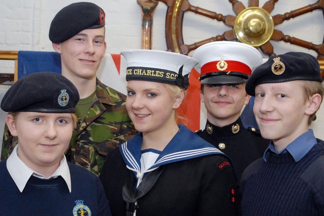Mansfield Sea Cadets feature from 2011.
Members are from left, Junior Sea Cadet Abigail Seals,  Royal Marine Kieran Brotherhood, Sea Cadet Yolanta Colling, Royal Marine Ryan Banner and Sea Cadet Mayne Goddard.