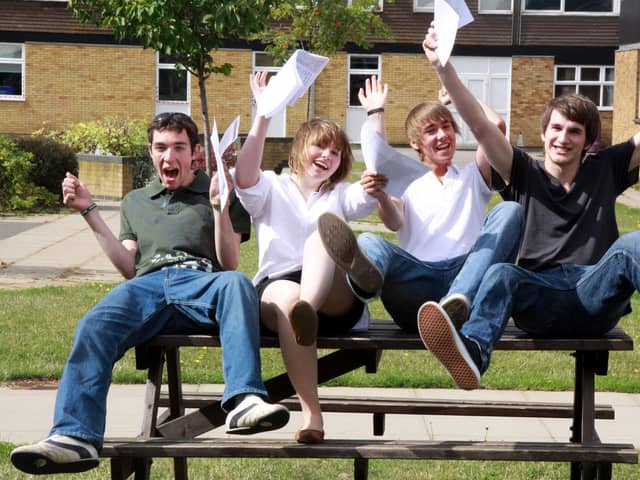Andrew Scott, Hannah Sketchley, Jacob Buckles-Price and Phil Lawson with their A-Level results, 2010
