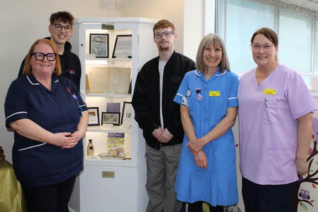 Karen Rickwood Deputy Sister Frank Radcliffe Clinic. Member of Shared Desicion Team FRC  Leaza Berridge Staff Nurse /Chairperson Shared Desicion Team FRC  Angela Incles Health Care Assistant  Co Chair Person Shared Desicion Team FRC  Archie Gallen and Alfie Haylett, Tresham College Apprentices.