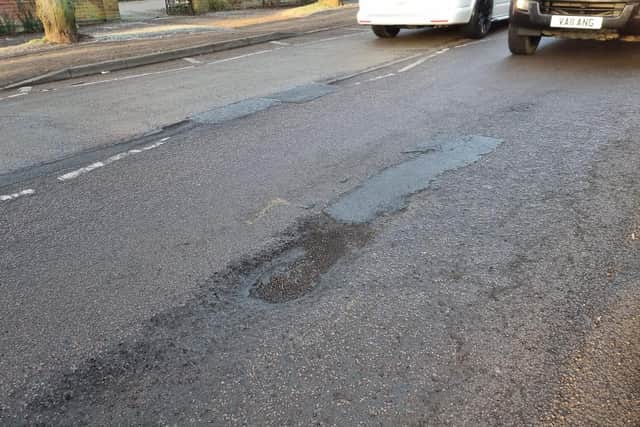 A pothole in Finedon Road, Irthlingborough