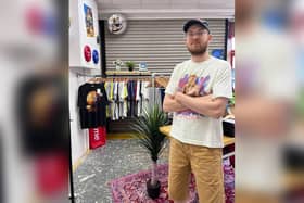 Adam Chandler, co-owner of BLOC Vintage, inside the Corby store before it opened