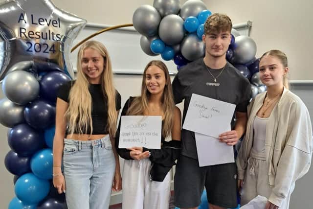 Ruby, Jess, Ethan and Keira from The Ferrers School celebrate post-16 A-level
