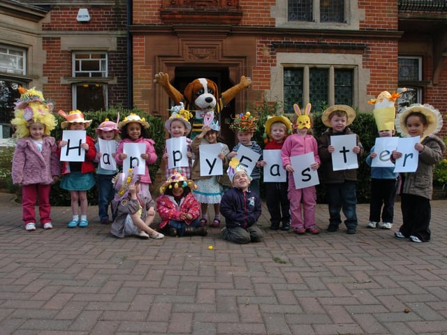 Wellingborough: Caring Kindergarten easter bonnet parade with The Saints mascot Bernie 2009