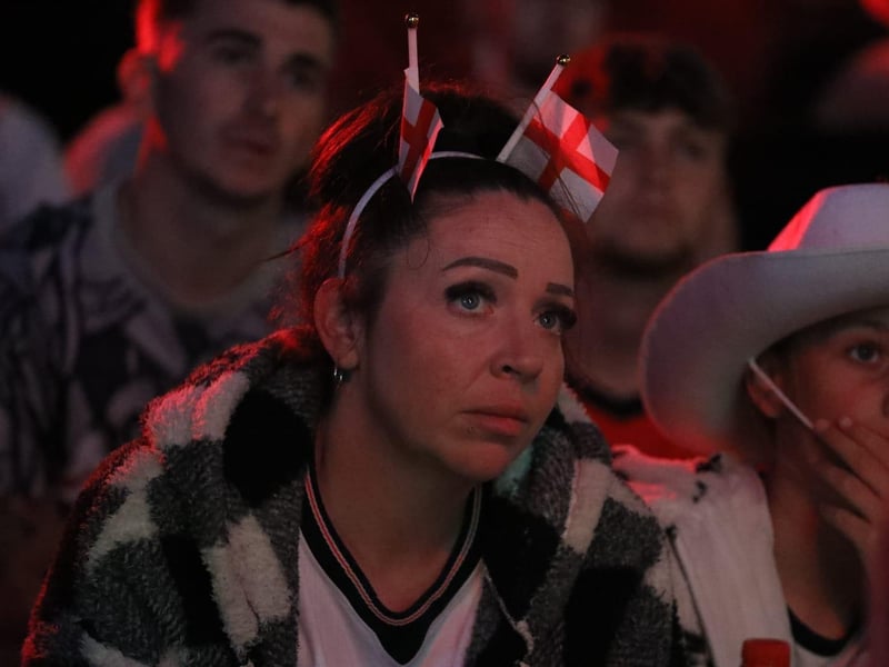 Fans at the Kettering Town FC World Cup Fan Zone watch England vs Argentina in the semi-final
