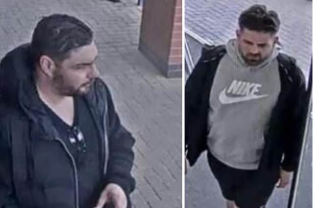 Detectives are appealing for these two men to come forward with information as hunt thieves who stole £3,000-worth of electrical goods from a Northampton Boots. Photos: Northamptonshire Police