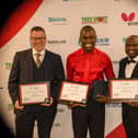 Chris Haynes (left) with fellow runner-up Tajudeen Alao (right) and winner Chris Beckley (centre). Credit: Michael Loveder