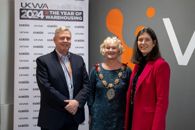 Visku CEO Andy Kaye, Cllr. Valerie Anslow Mayor of Wellingborough, Clare Bottle CEO of UKWA