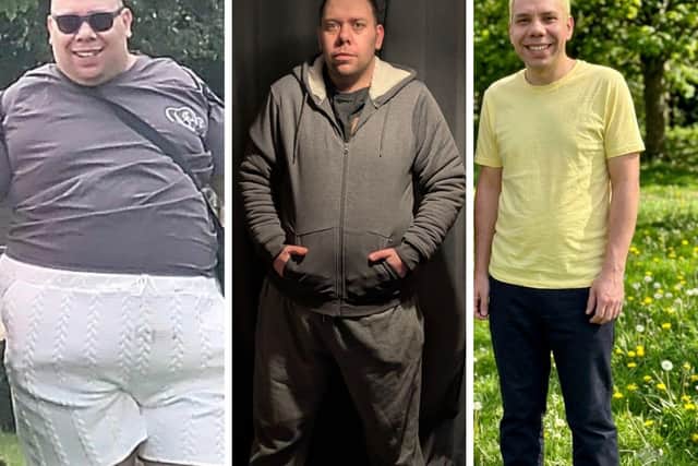 Craig Smith before (left), Craig six months ago in February (middle) and Craig now (right)