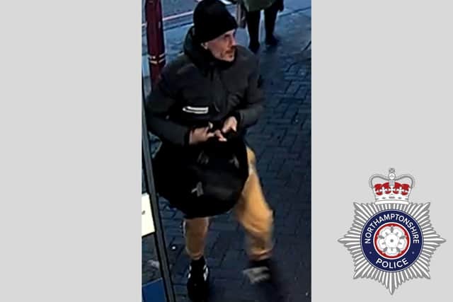 Police are searching for the man in the CCTV footage after a robbery at Lidl in Rushden