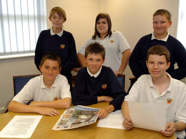 Bastille Day reporters, June 2009. Back, from left, Joe Saunders, 14, Rosie Garratt, 14, and Simon West, 14. Front, from left, Jonathan McCoy, 14, Sam Marshall, 14, and Daniel Ingamells, 14