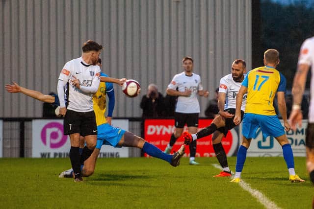 Gary Stohrer goes for goal for Corby Town in their 1-0 defeat to Carlton Town (Picture: Jim Darrah)