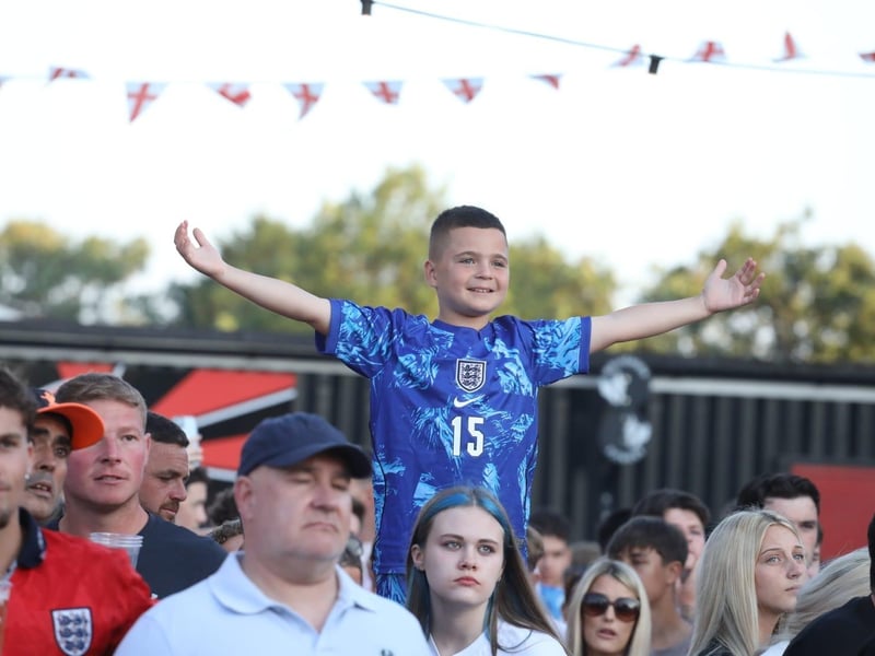 Fans at the Kettering Town FC World Cup Fan Zone watch England vs Argentina in the semi-final