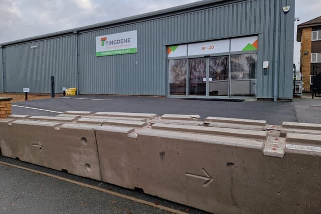 Concrete barriers have been installed outside Tingdene Homes Ltd's the Bradfield Road factory in Wellingborough