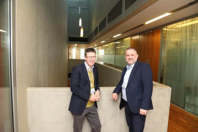 L-r George Candler (interim Chief Executive North Northants Council) and Cllr Jason Smithers leader of North Northants Council in the Corby Cube offices