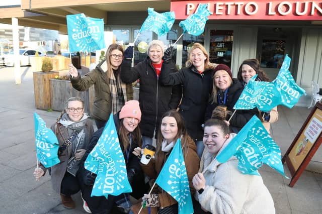 Teachers and their supporters gathered for a rally in Corby