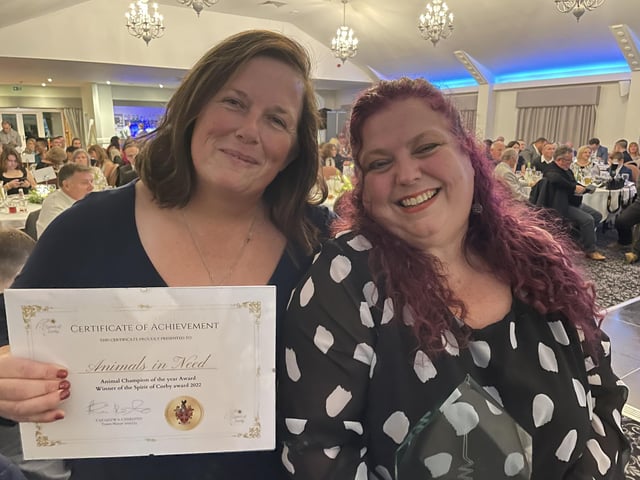 Annie Marriott and Sally Smith from Animals in Need, who received the Animal Champions award