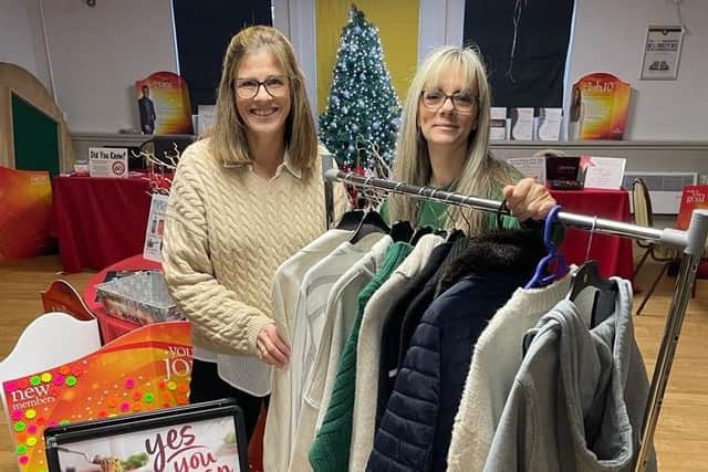 Jo and Leanne with the clothes swap rail
